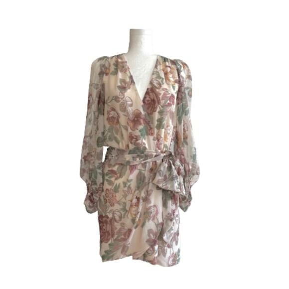 Fab’rik Dress Marnie Floral Print Chiffon Lantern Sleeves Wrap Tie Small NEW - Picture 13 of 13